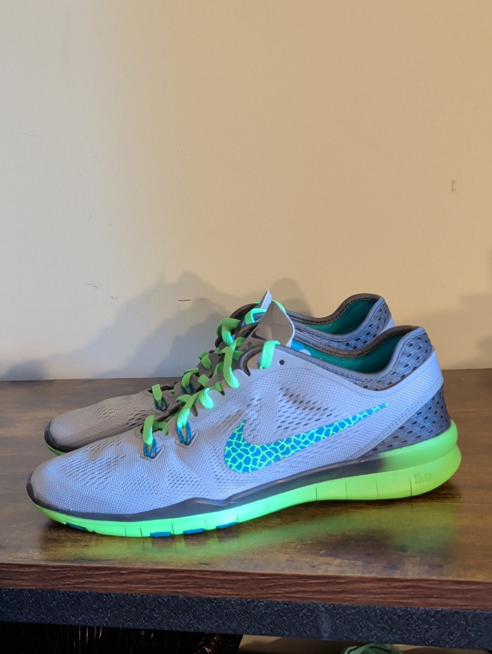 Nike Gray Athletic Sneakers with Neon Green and Teal Accents